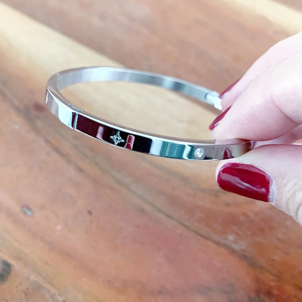 Stainless Steel Crystal Bangle - Silver NEW - Picture 3 of 10